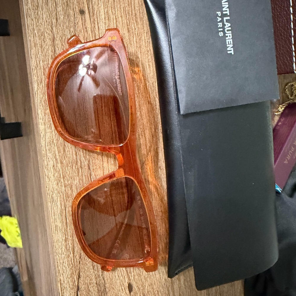 Saint Laurent Orange Transparent Square Sunglasses